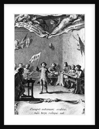 Carlo Goldoni waves a flag in celebration of passing his year at the Jesuit school in Perugia by Pietro Antonio (after) Novelli