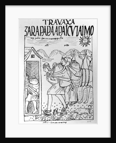 The Month of July, storing maize and potatoes by Felipe Huaman Poma de Ayala