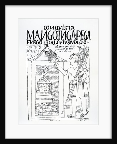 Manco Inca attempts to burn the Inca palace of Cuyus Mango, which had been converted for Christian worship, but God intervenes by Felipe Huaman Poma de Ayala