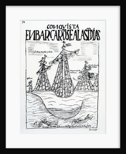The voyage to the New World taken by Christopher Columbus, Juan Diaz de Solis, Diego de Almagro, Francisco Pizarro, Vasco Nunez de Balboa and Martin Fernandez de Enciso by Felipe Huaman Poma de Ayala