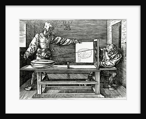 An artist drawing a lute with the aid of a perspective apparatus by Albrecht Dürer or Duerer