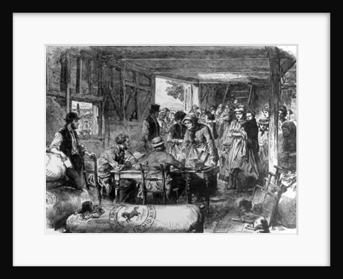 Hop pickers waiting to be paid by English School