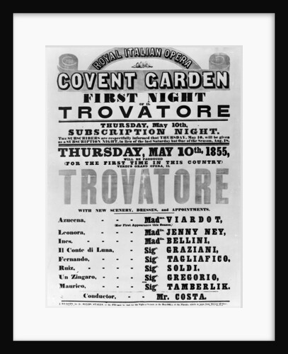 Playbill for the Royal Italian Opera at Covent Garden, 1855 by English School