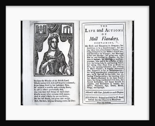 Frontispiece and Title page for 'The Life and Actions of Moll Flanders' by Daniel Defoe, published 1723 by English School