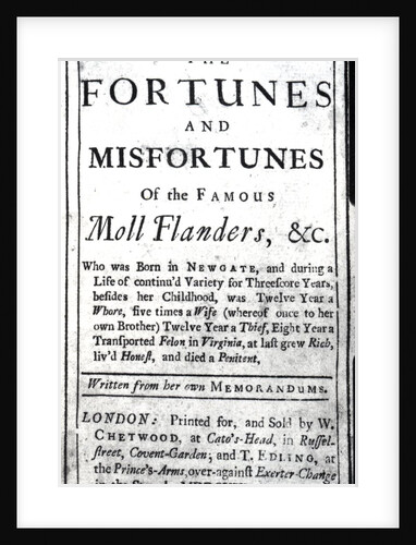 Title Page for 'Moll Flanders' by Daniel Defoe, published 1722 by English School