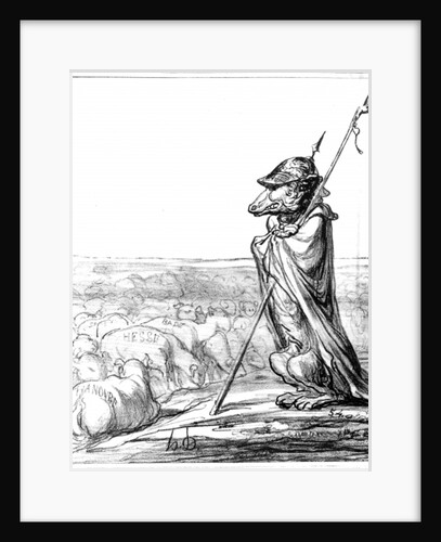 La Fontaine Renewed, Prussian Wolf disguised as a shepherd to guard German sheep by Honore Daumier