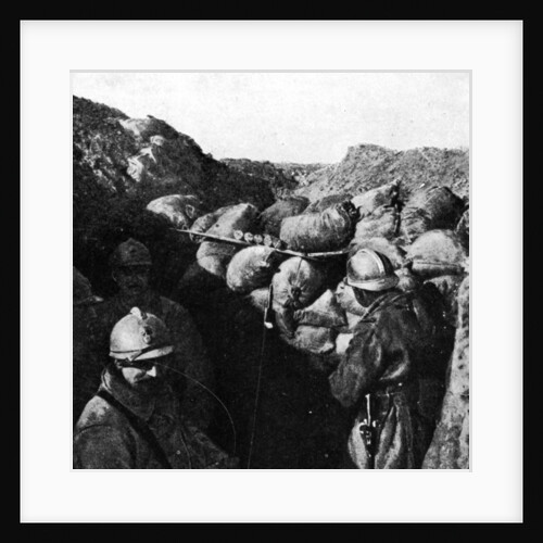 Enemies in the same trench during WWI, French and German soldiers seperated only by a wall of sandbags by French Photographer