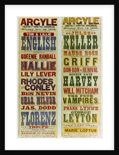 Posters for the Argyle Theatre of Varieties, Birkenhead, 1898 by English School