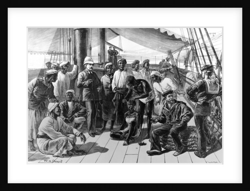 Mr Stanley and some of his African followers on board HMS Industry. by William Heysham Overend