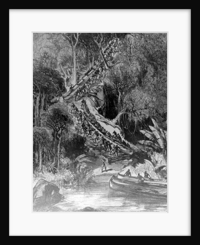 Hauling Canoes Up Inkisi Falls. by Henry Morton Stanley