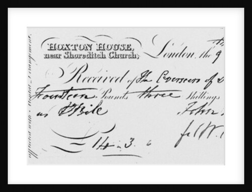 Reciept of payment received by Sir Jonathan Miles' asylum at Hoxton House, 1832 by English School