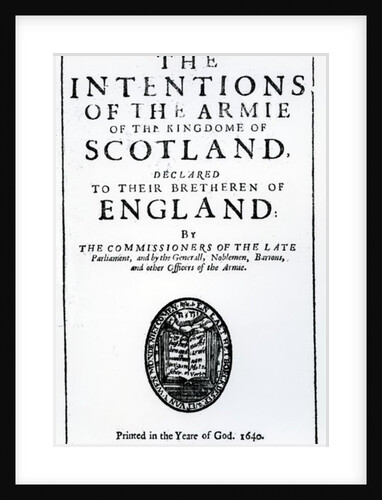 Title Page for 'The Intentions of the Armie of the Kingdome of Scotland' by Alexander Henderson by Scottish School