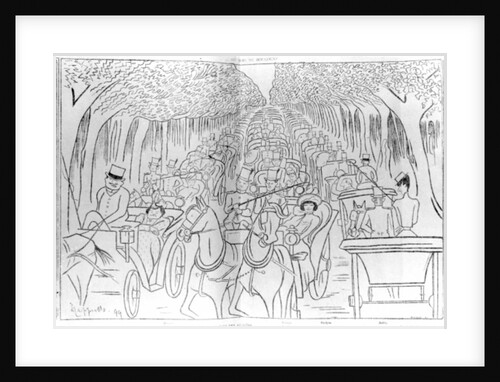 Stage, Music Hall and Opera stars of the Belle Epoque era, driving in the Bois de Boulogne, Avenue des Acacias, Paris by Leonetto Cappiello