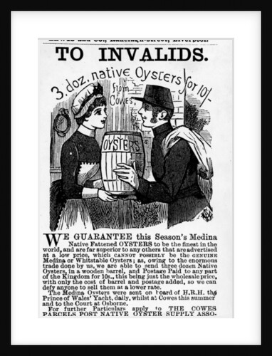 Advert 'To Invalids. 3 doz. native Oysters for 10/-' by English School