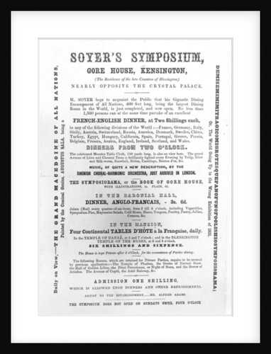 Poster for 'Soyer's Symposium', 1851 by English School