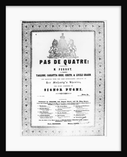 Cover of the sheet music for 'Pas de Quatre' by Jules Perrot, c.1845 by English School