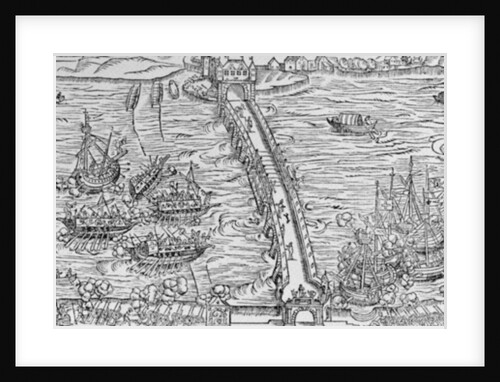 A reconstruction of a naval battle performed on the River Seine in front of Henri IV in 1596 by French School