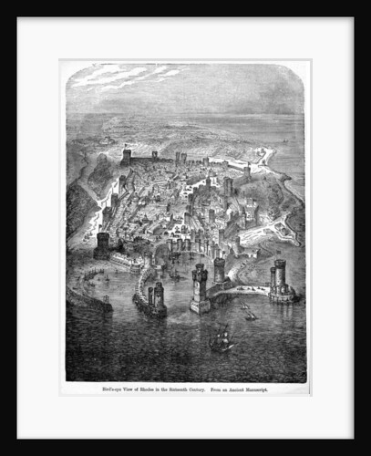 Bird's-eye View of Rhodes in the Sixteenth Century, from an Ancient Manuscript by (after) English School