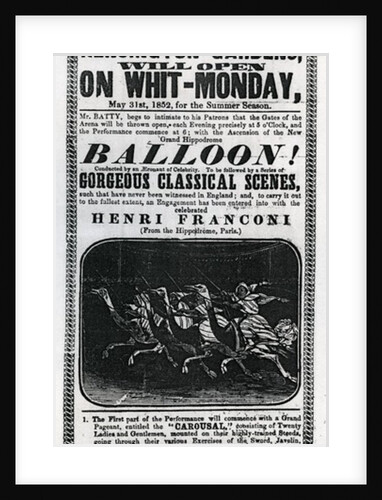 Poster advertising 'Batty's Grand National Hippodrome', 1852 by English School
