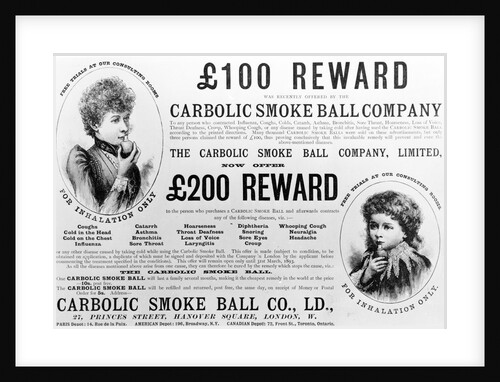 Advertisement for the 'Carbolic Smoke Ball Company', 1892 by English School