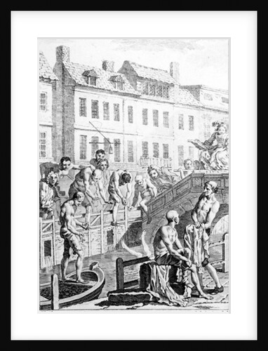 Bathing in the River Fleet, with a quote from Alexander Pope's 'Dunciad' by Francis (after) Hayman