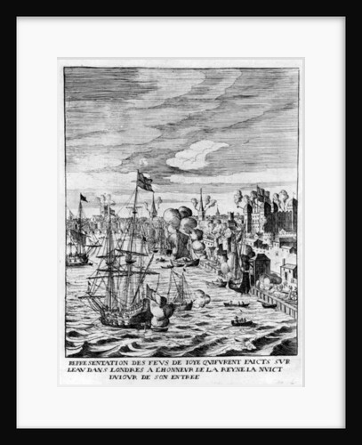 Lit fires in the Tower of London and cannon fire in honour of the arrival of Queen Marie de Medici by English School