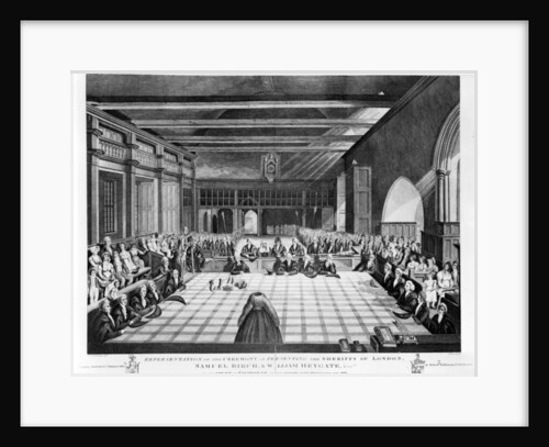 Representation of the Ceremony of Presenting the Sheriffs of London, Samuel Birch and William Heygate Esqs. in the Court of the Exchequer by C. John Mayle (after) Whichelo