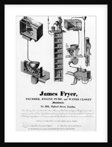Advertisement for 'James Fryer, Plumber, Engine Pump and Water Closet Manufacturer' by English School