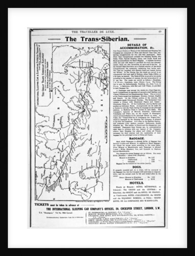 Map of the Trans-Siberian Railway, produced by J. Bartholomew & Co., c.1920 by English School
