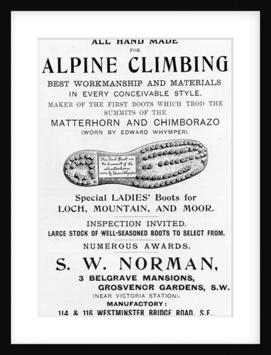 Advertisement for S. W. Norman Alpine Climbing Boots by English School