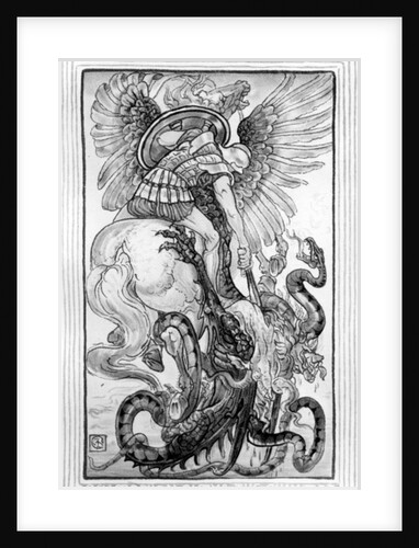 Bellepheron Slays the Chimeara, taken from 'The Wonder-Book for Girls and Boys' written by Nathaniel Hawthorne, 1852 by American School