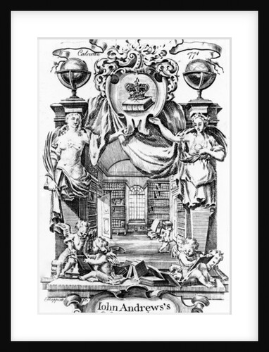 John Andrews's Circulating Library bookplate by Joseph Shepperd, published in Calcutta, 1774 by English School