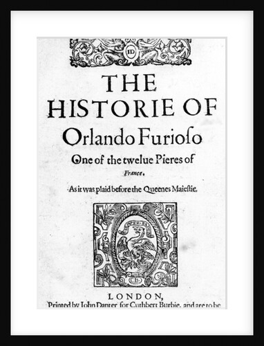 The Historie of Orlando Furioso by Ludovico Ariosto, 1594 by English School