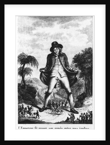 L'Empereur fit passer son armée entre mes jambres, taken from a French translation of 'Gulliver's Travels' by French School