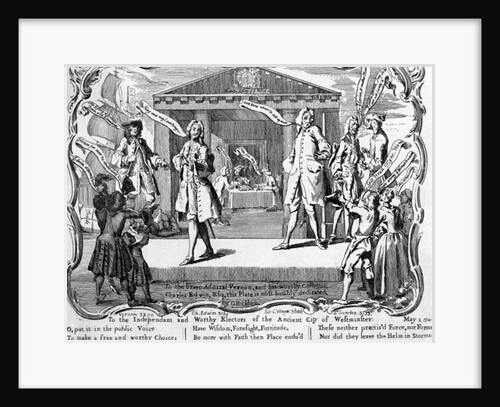 Satire on the Westminster Election with candidates at hustings by the portico of St Paul's, Covent Garden, 1741 by George Bickham