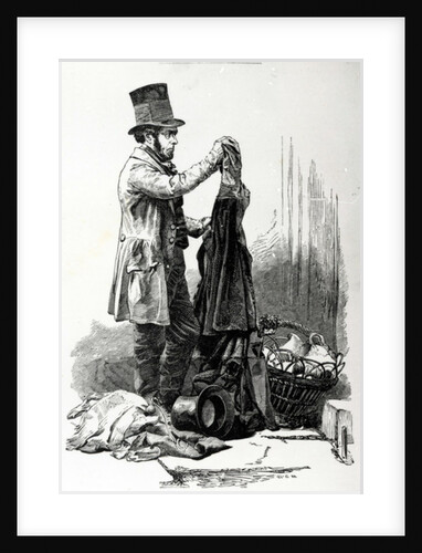The street-seller of crockery-ware bartering for old clothes, c.1840 by English School