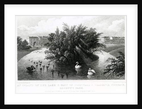 An island on the lake and part of Cornwall and Clarence Terrace, Regent's Park by Thomas Hosmer Shepherd