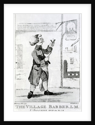 The Village Barber L. M. Inglaterra, engraved by James Bretherton, 1772 by Henry William (after) Bunbury