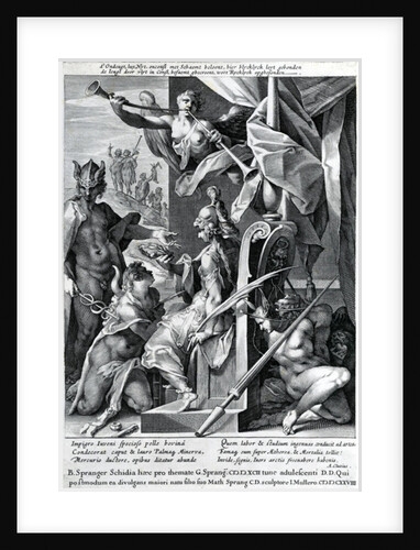 Mercury and Minerva arm a hero with a bull's hide and a laurel wreath, 1604 by Jan Harmensz Muller