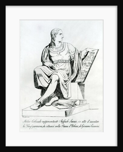 Drawing of a statue by Giovanni Ceccarini of Raffaello Sanzio da Urbino by School Italian