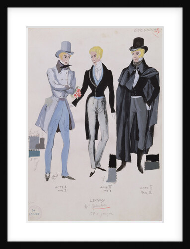 Lensky, costumes from acts I, II and III of the opera 'Eugene Onegin', 1830 by A. Lebrun
