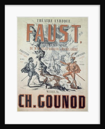 Poster advertising 'Faust', opera by Charles Gounod 1875 by French School