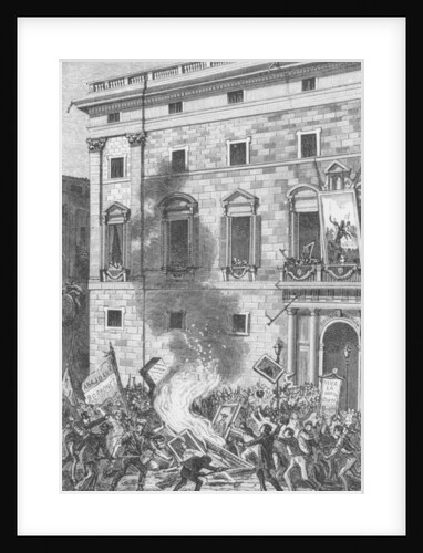 Pueblo de Barcelona Quemando Retratos de los Borbones, 1868 by Spanish School