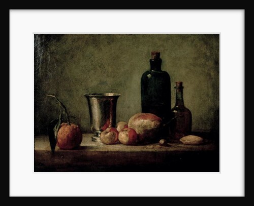 Still-life with Silver Beaker, Fruit and Bottles on a Table by Jean-Baptiste Simeon Chardin