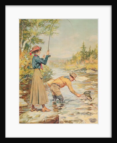 Couple Fishing on a River by Anonymous Anonymous