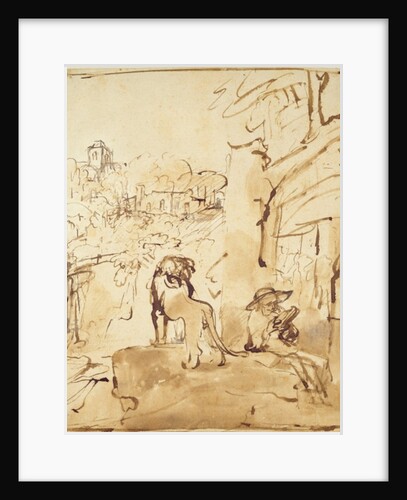 St. Jerome reading in a landscape by Rembrandt Harmensz. van Rijn