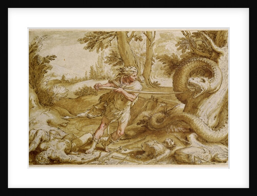 Cadmus about to attack a Dragon by Hendrik Goltzius