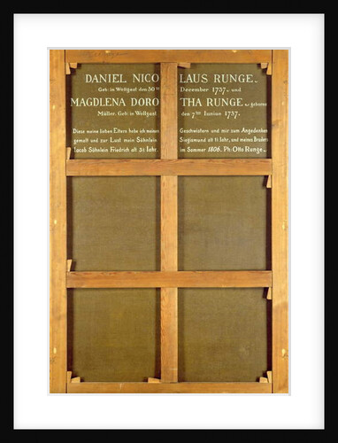 Inscription on the back of the painting, 'The Artist's Parents', 1806 by Philipp Otto Runge