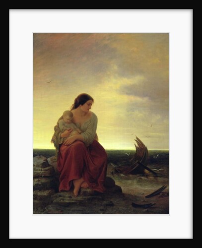 Fisherman's Wife Mourning on the Beach by Julius Muhr