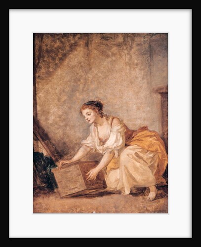 A Young Girl Lifting a Chest by Jean Baptiste Greuze